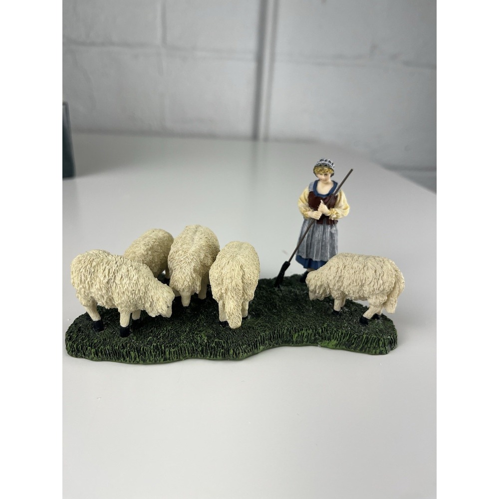 Lang & Wise Colonial Williamsburg Sheep Shepherdess & Split Rail Fence NEW - Picture 7 of 16